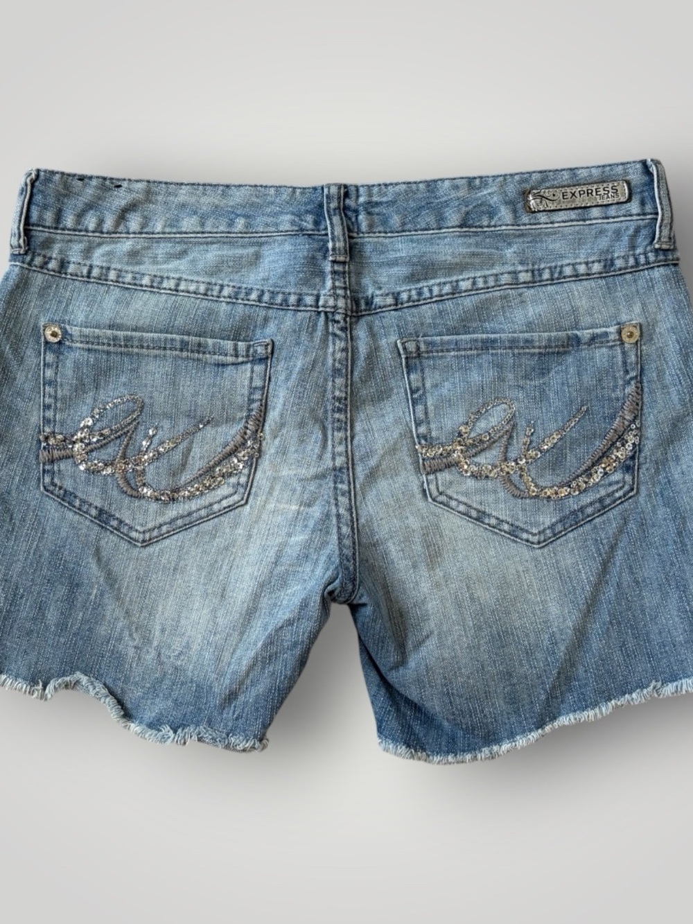 Express Light Blue Embellished Sequin Y2K Denim Shorts